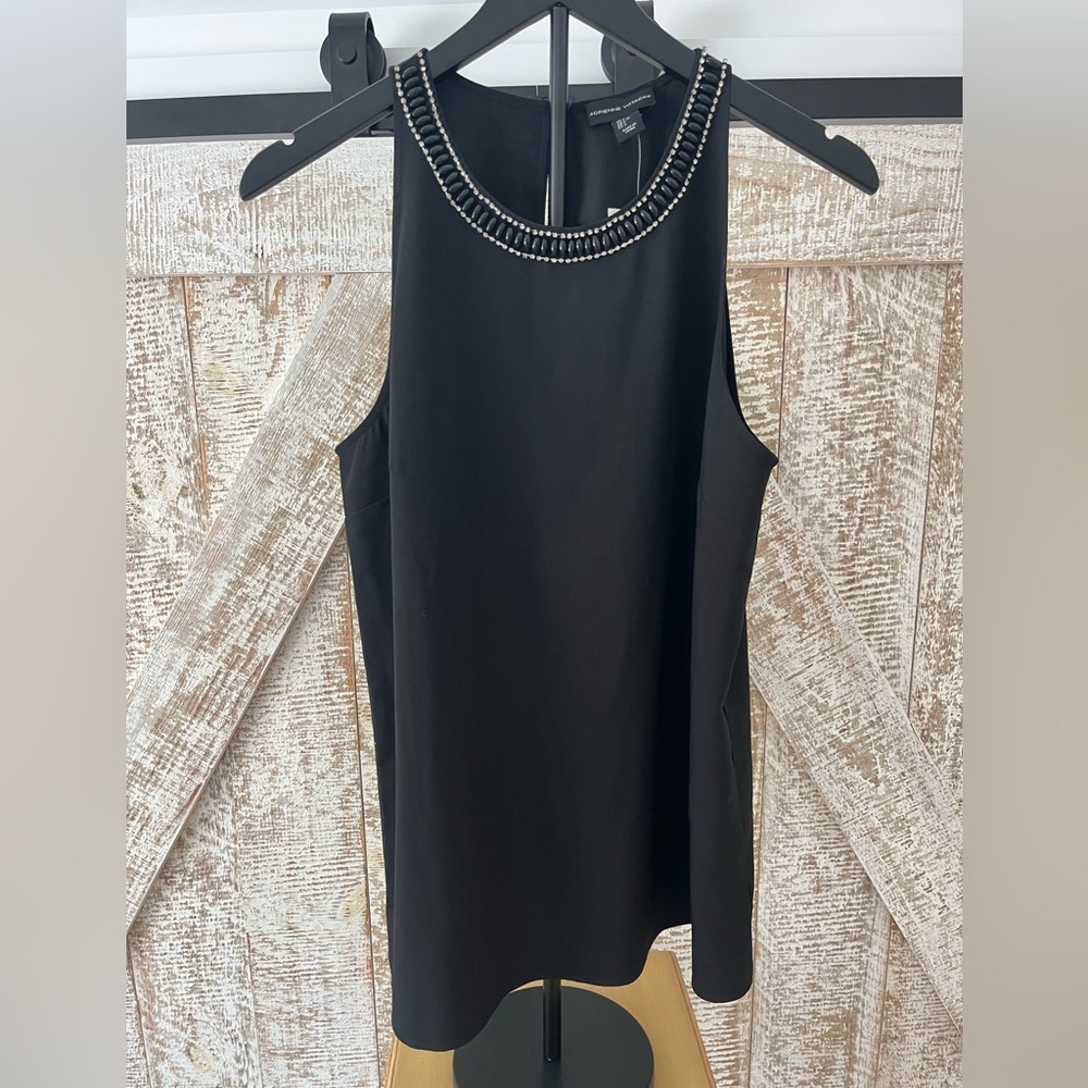 Adrienne Vittadini Black Sleeveless Top with Embellished Neckline Size L- New!